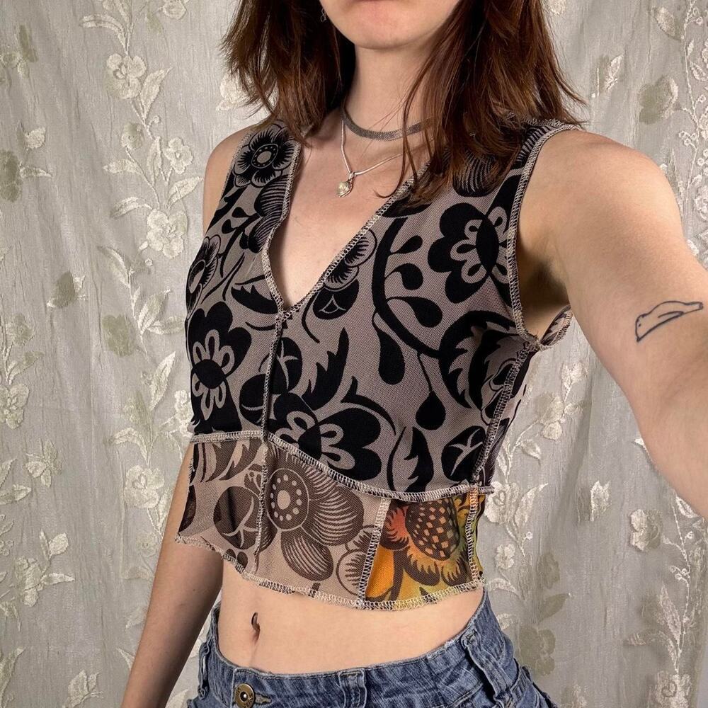 Bailey Rose black & cream floral mesh crop top
